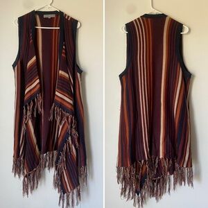 Absolutely Famous Striped Sleeveless Cardigan Frill